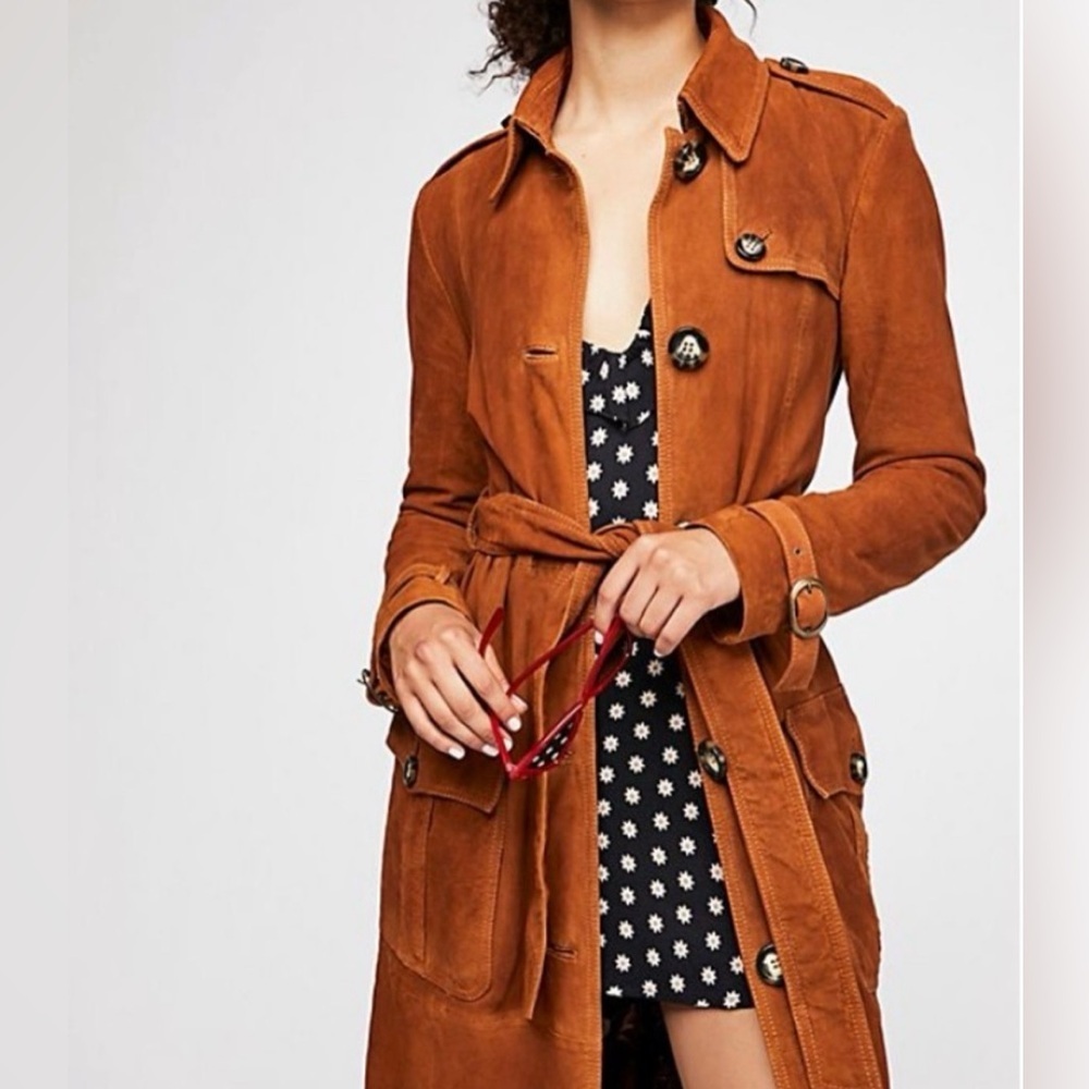 Free People Larson Suede Trench Coat in Cooper Size XS NWT